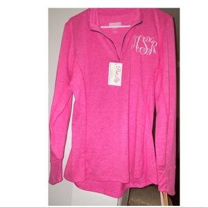 Pink lily monogrammed pullover.
